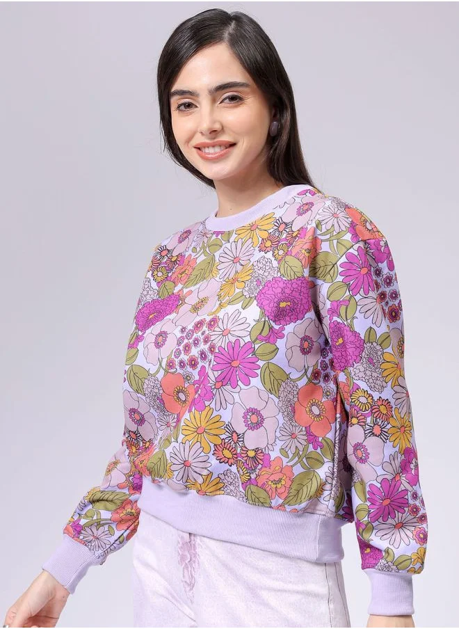 Freehand Women Relaxed Fit Floral Print Crewneck Sweatshirt