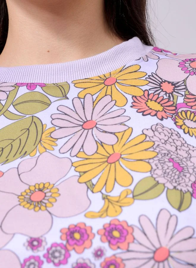 مرفوعة Women Relaxed Fit Floral Print Crewneck Sweatshirt