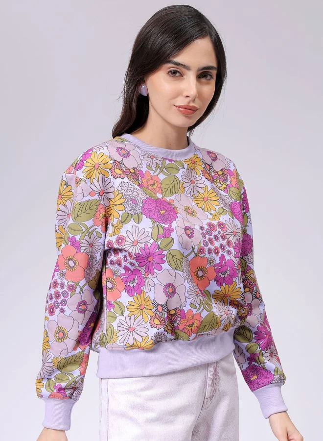 مرفوعة Women Relaxed Fit Floral Print Crewneck Sweatshirt