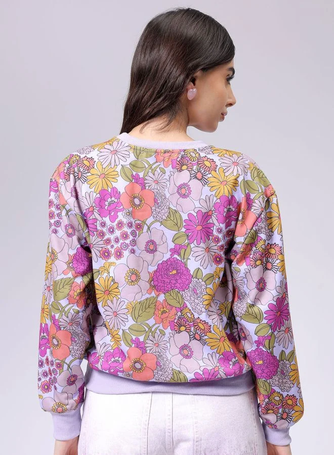 مرفوعة Women Relaxed Fit Floral Print Crewneck Sweatshirt