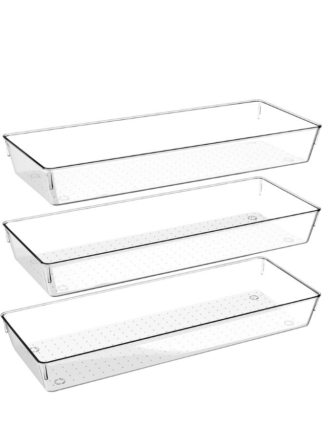 3-Pack Clear Drawer Storage Trays – Durable Plastic Organizer Bins for Kitchen, Bathroom, Bedroom, Vanity, and Office – Ideal Dividers for Makeup, Accessories, Utensils, and Office Supplies - Image 1