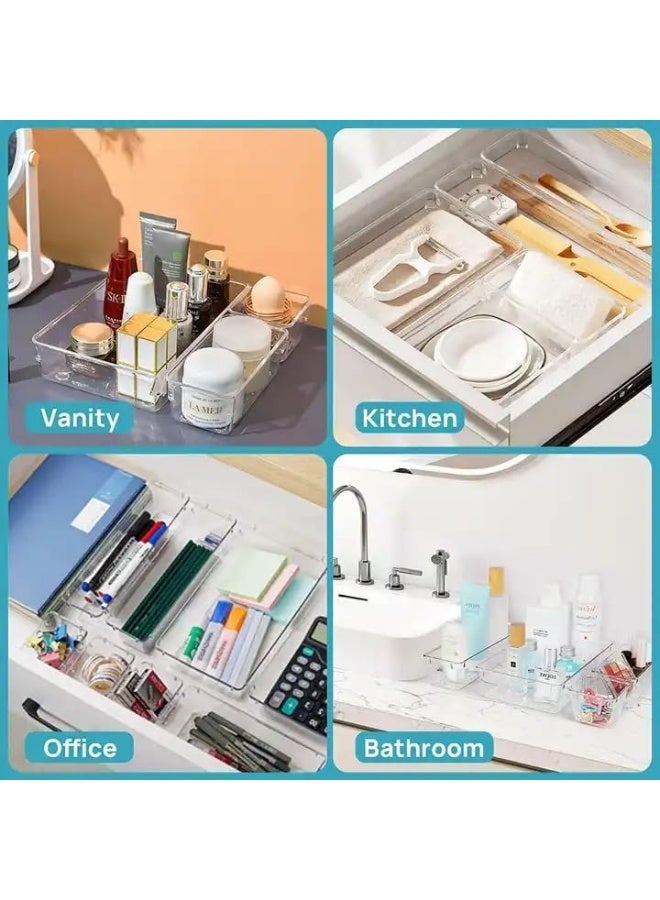 3-Pack Clear Drawer Storage Trays – Durable Plastic Organizer Bins for Kitchen, Bathroom, Bedroom, Vanity, and Office – Ideal Dividers for Makeup, Accessories, Utensils, and Office Supplies - Image 4