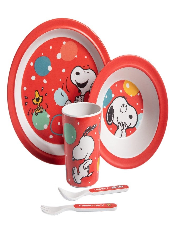 Peanuts Snoopy Fun Times 5-Piece Bamboo Melamine Dinnerware Set For Kids - Red - Image 1