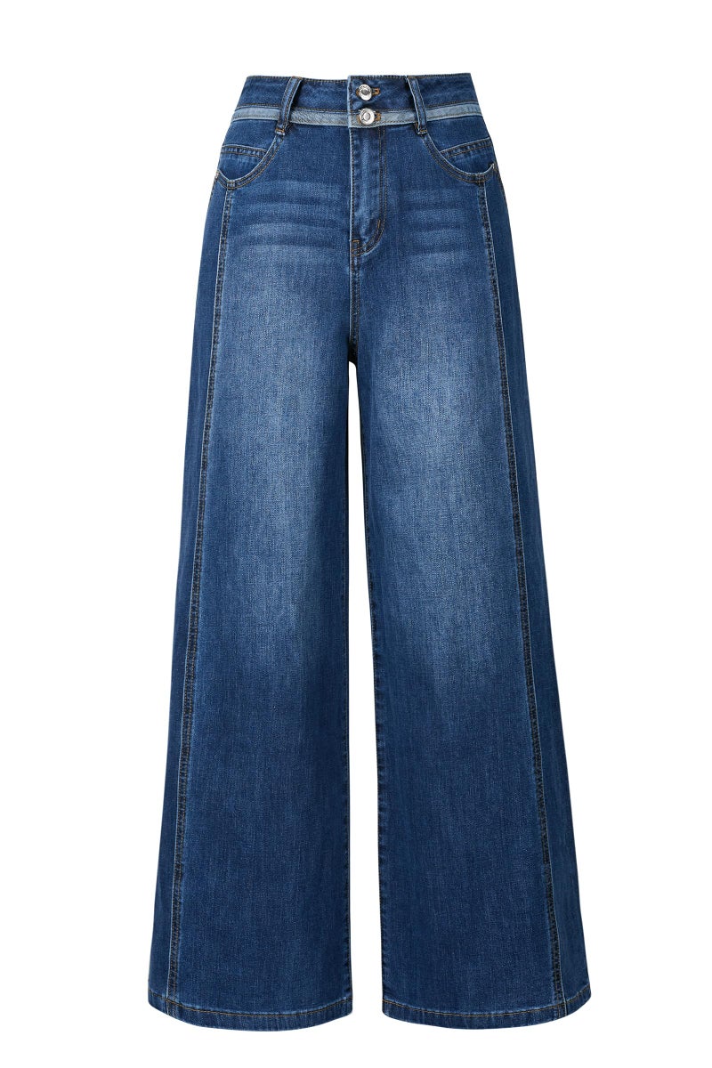 Arach&Cloz Wide Leg Jeans Woman Fashion Stretchy High Waisted Pants Loose Denim Straight Casual Trousers Sweatpant Jeans with Pockets Business Casual Teacher Outfits Regular Dark Blue L - Image 1