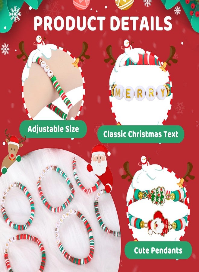 HEYTIMI 48 Pcs Christmas Bracelets Set for Womens, 12 Style Polymer Clay Beaded Bracelets Joy & Merry Reindeer Snowmen Gingerbread Y2K Stackable Stretch Friendship Holiday Bracelets Jewelry Gift - Image 3