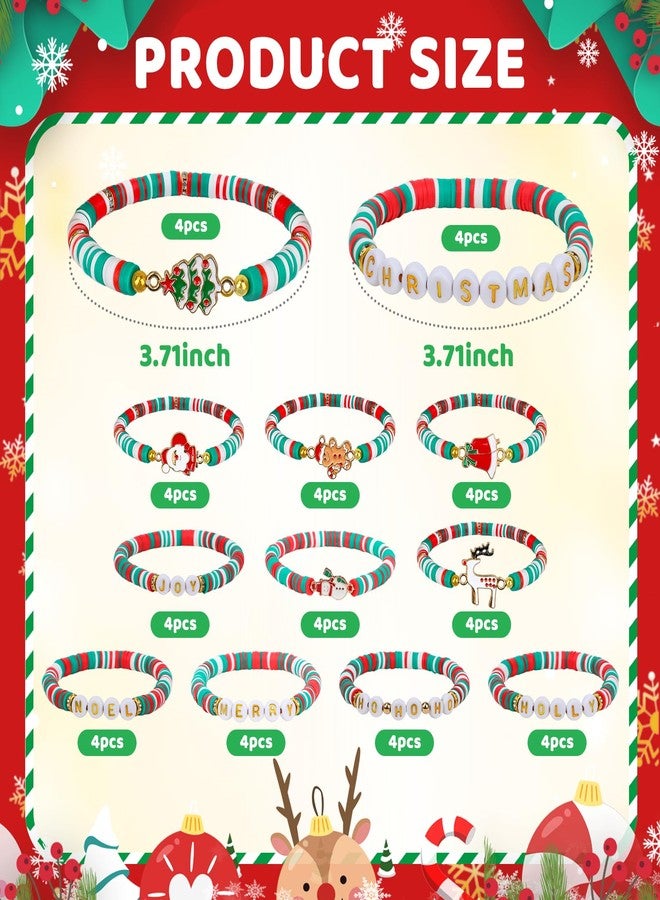 HEYTIMI 48 Pcs Christmas Bracelets Set for Womens, 12 Style Polymer Clay Beaded Bracelets Joy & Merry Reindeer Snowmen Gingerbread Y2K Stackable Stretch Friendship Holiday Bracelets Jewelry Gift - Image 2