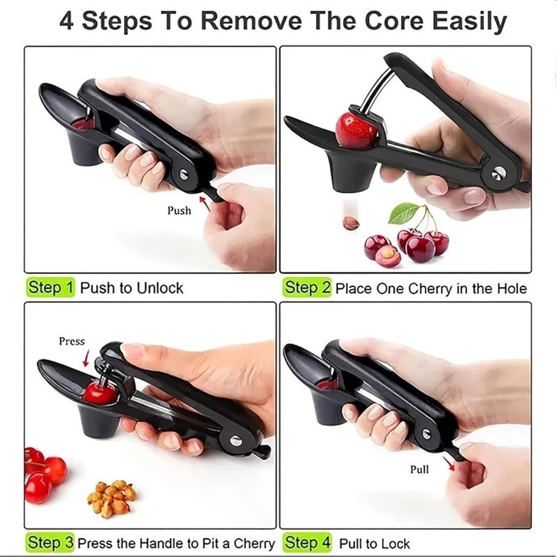 Ytuomzi Cherry Pitter, Cherry Pit Remover Tool, Olives Pitter Cherry Seed Core Stoner Seed Tool with Lock Design, Durable Cherries Corer Fruit Pit Remover for Cherry Jam - Image 4