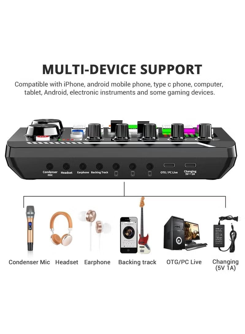 dida-cosmos F998 Professional Live Sound Card Audio Mixer for Streaming, Podcasting, Gaming, and Recording - Noise Reduction, Bluetooth, Multi-Device Support - Image 4