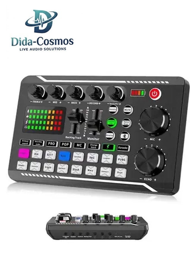 dida-cosmos F998 Professional Live Sound Card Audio Mixer for Streaming, Podcasting, Gaming, and Recording - Noise Reduction, Bluetooth, Multi-Device Support - Image 1