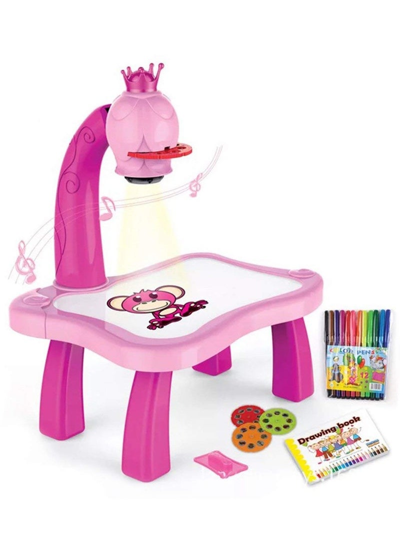 دوركو مكتب تعلم الطفل مع جهاز عرض ذكي ، لوحة كتابة التعلم المبكر للطفل الذكي ، آلة رسم الإسقاط للتعلم للفتاة الصبي 3-8 سنوات (الوردي) - Image 1