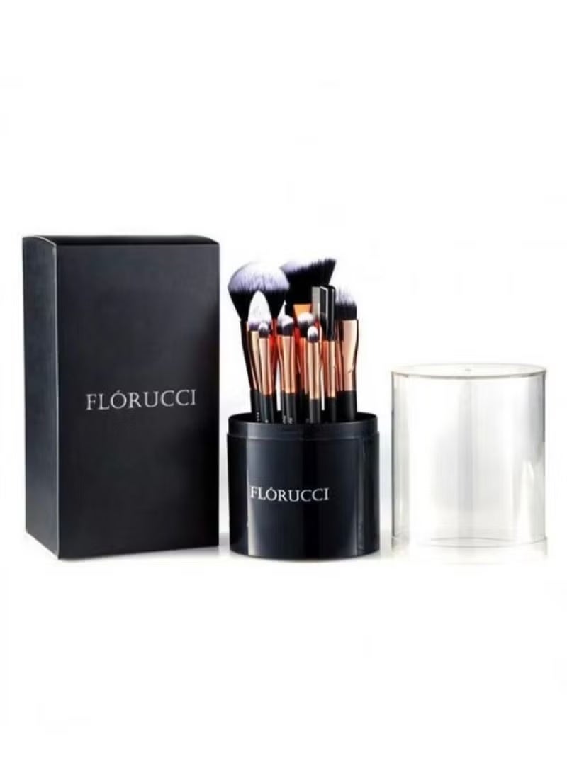 FLORUCCI 10 Professional Makeup Brushes Set with Storage Case Black - Image 1