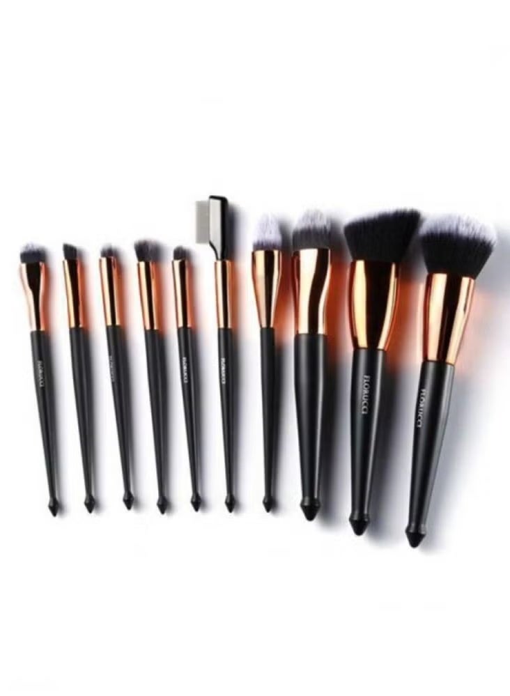 FLORUCCI 10 Professional Makeup Brushes Set with Storage Case Black - Image 2