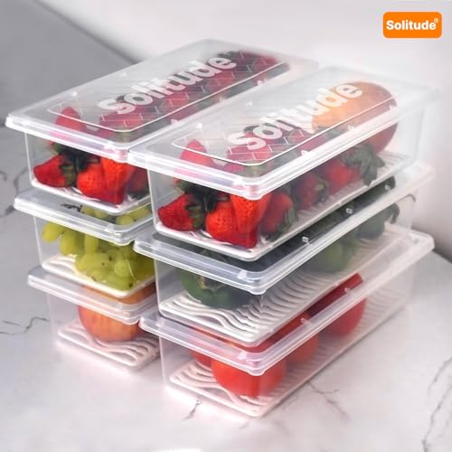 Solitude Food Storage Boxes Pack of 5, Fridge Organizer with Removable Drain Plate Fridge Storage Containers Keeps Fruits, Vegetables, Meat, Fish Fresh Longer 1500 ML Container Box - Image 2