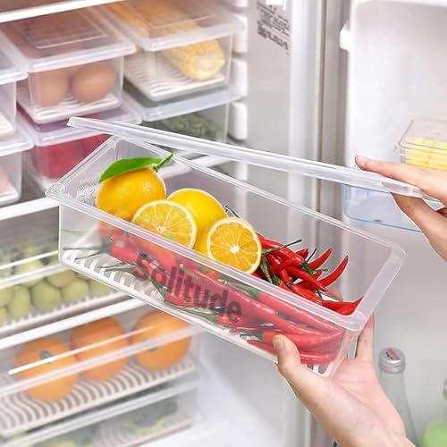 Solitude Food Storage Boxes Pack of 5, Fridge Organizer with Removable Drain Plate Fridge Storage Containers Keeps Fruits, Vegetables, Meat, Fish Fresh Longer 1500 ML Container Box - Image 1