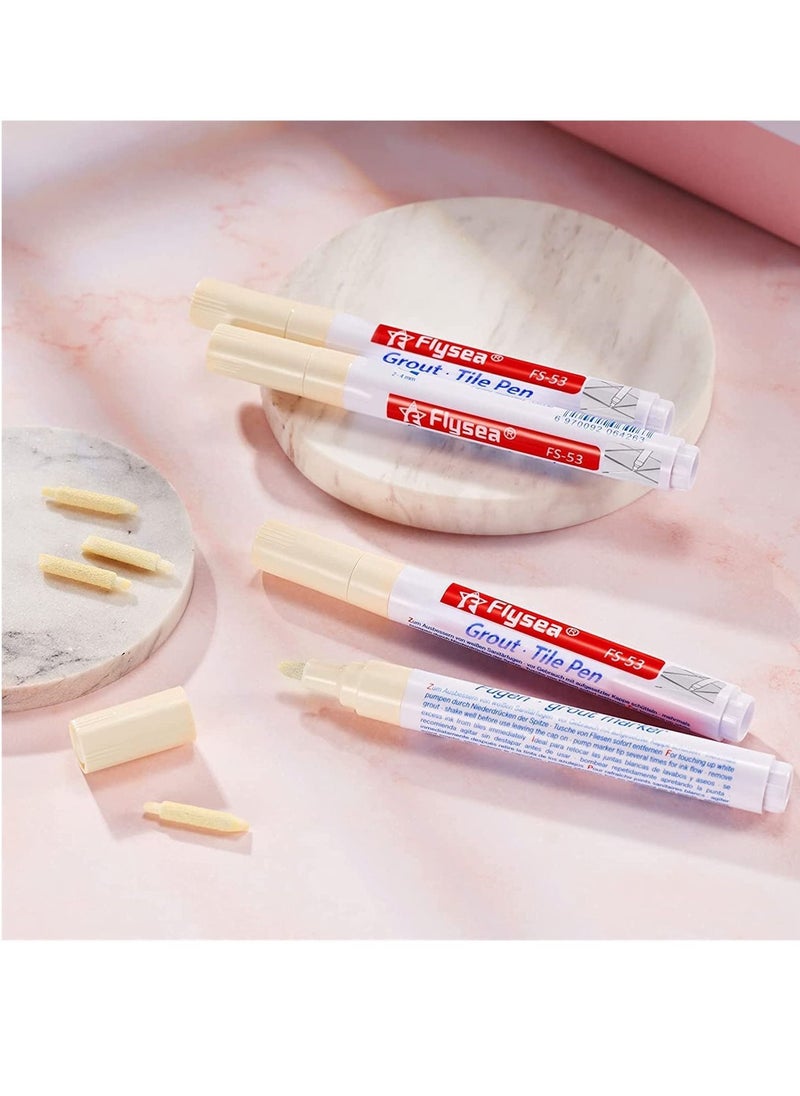 SYOSI 6 Pieces Tile Pen Wall Grout Restorer Pen Repair Marker Grout Filler Pen for Restoring Tile Grout Wall Floor Bathrooms and Kitchen (Beige)  - Image 1
