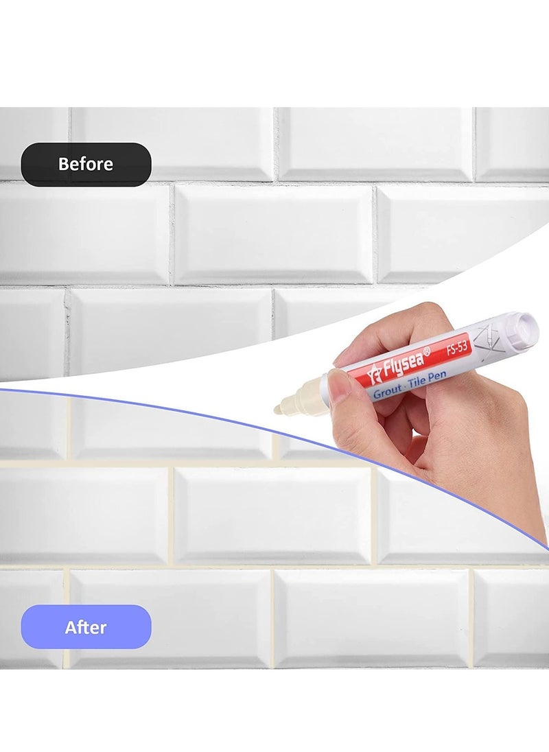 SYOSI 6 Pieces Tile Pen Wall Grout Restorer Pen Repair Marker Grout Filler Pen for Restoring Tile Grout Wall Floor Bathrooms and Kitchen (Beige)  - Image 4