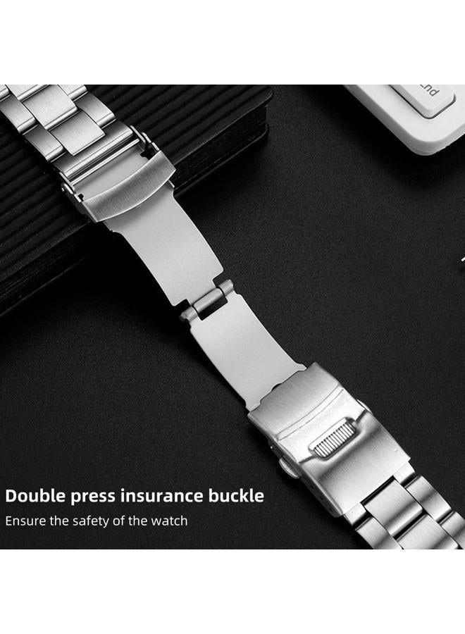 Danxancy Stainless Steel Watch Band Curved Ends Tapered 18mm 20mm 22mm Flexible Metal Watch Strap Smartwatch Bracelet Deployment Double FlipLock Buckle Silver Black - Image 2