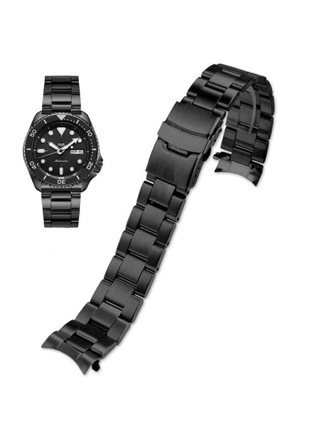 Danxancy Stainless Steel Watch Band Curved Ends Tapered 18mm 20mm 22mm Flexible Metal Watch Strap Smartwatch Bracelet Deployment Double FlipLock Buckle Silver Black - Image 1