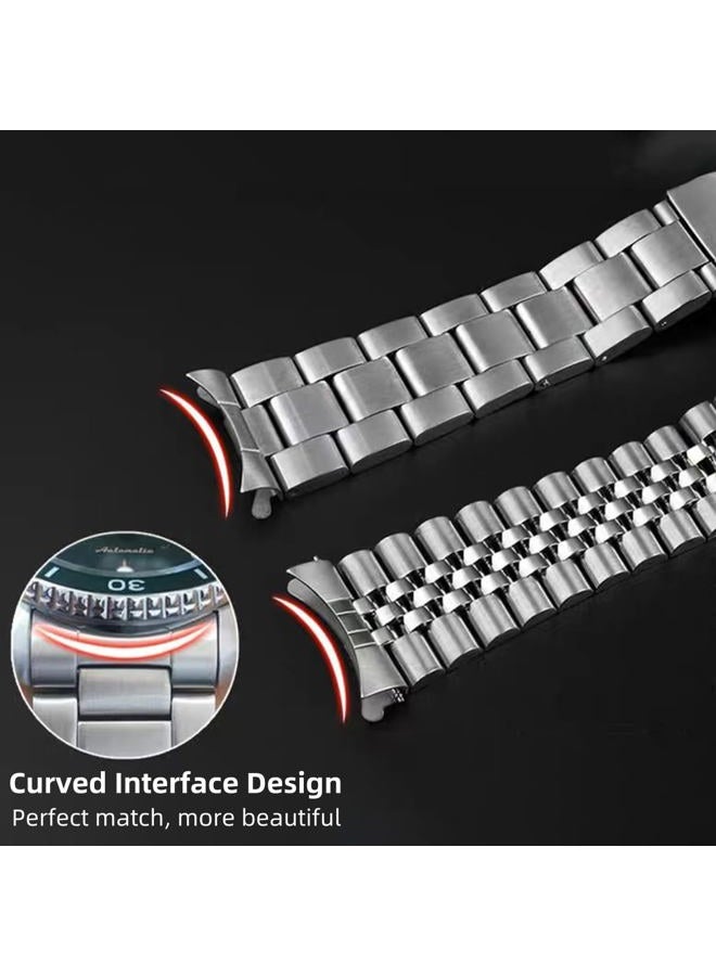 Danxancy Stainless Steel Watch Band Curved Ends Tapered 18mm 20mm 22mm Flexible Metal Watch Strap Smartwatch Bracelet Deployment Double FlipLock Buckle Silver Black - Image 3