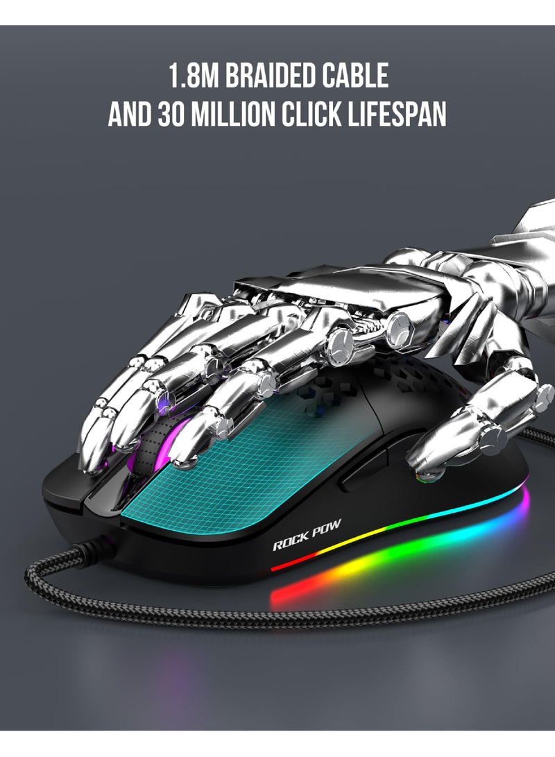 روك بو ROCK POW Honeycomb Gaming Mouse Ultralight عالية الدقة 12800 DPI مستشعر بصري 6 أزرار قابلة للبرمجة فئران الألعاب RGB السلكية Ergonomic لـ Mac ، الكمبيوتر المحمول ، الكمبيوتر ، الكمبيوتر الشخصي الأسود - Image 5
