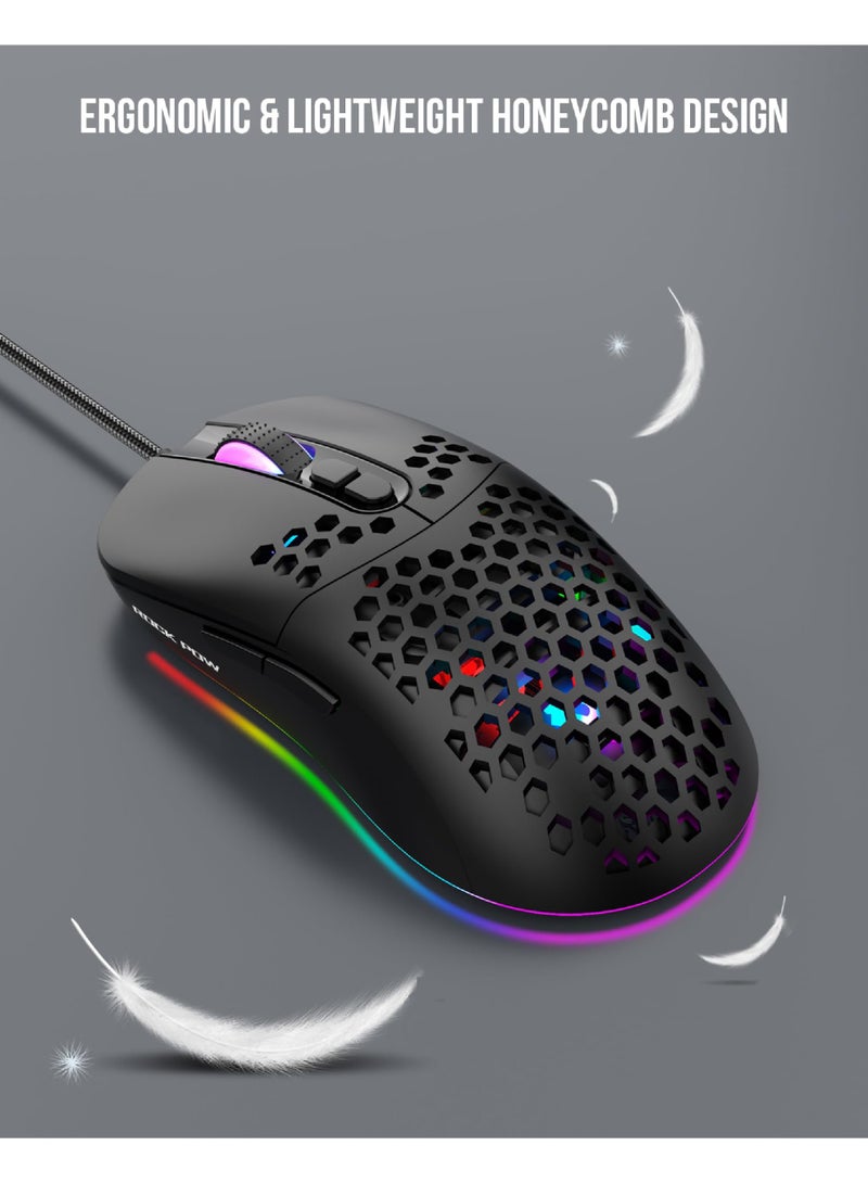 روك بو ROCK POW Honeycomb Gaming Mouse Ultralight عالية الدقة 12800 DPI مستشعر بصري 6 أزرار قابلة للبرمجة فئران الألعاب RGB السلكية Ergonomic لـ Mac ، الكمبيوتر المحمول ، الكمبيوتر ، الكمبيوتر الشخصي الأسود - Image 5