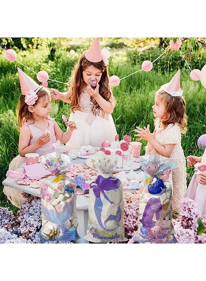 50 قطعة من أكياس السيلوفان للحلوى، وأكياس هدايا حورية البحر، وأكياس السيلوفان الشفافة، وأكياس حلوى الكوكيز مع أربطة لولبية لحفلات أعياد الميلاد وحفلات استقبال المولود (5 × 11 بوصة) (حورية البحر). - Image 3