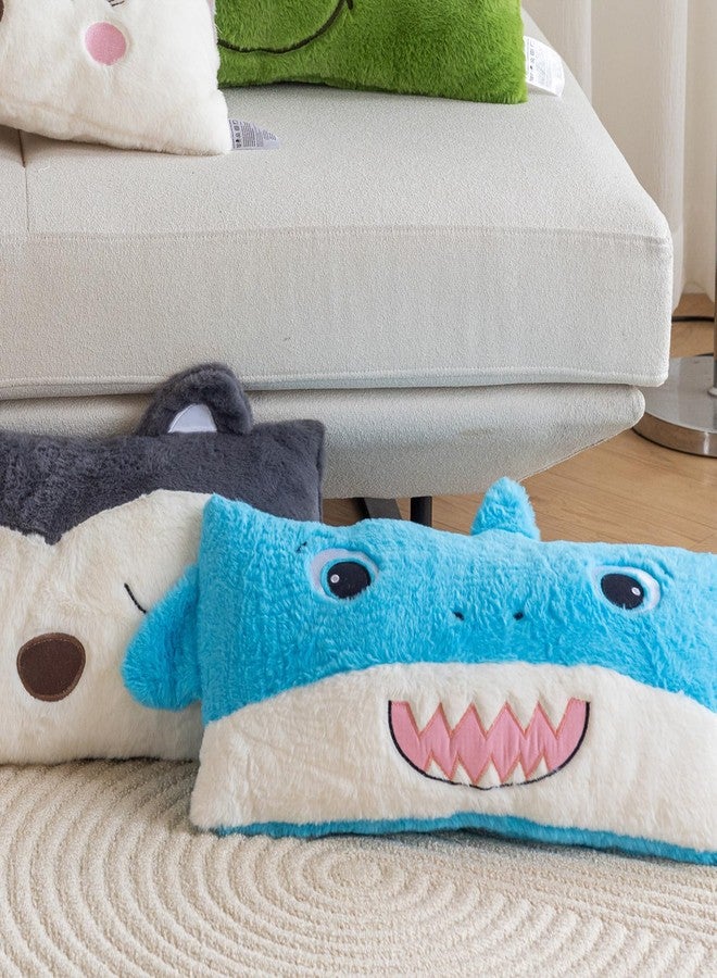 Snugtown وسادة قطنية محشوة على شكل حيوان، وسادة رمي ناعمة جداً للأطفال، وسادة على شكل سمكة قرش لطيفة، 12 × 24 بوصة، أزرق فاتح - Image 5