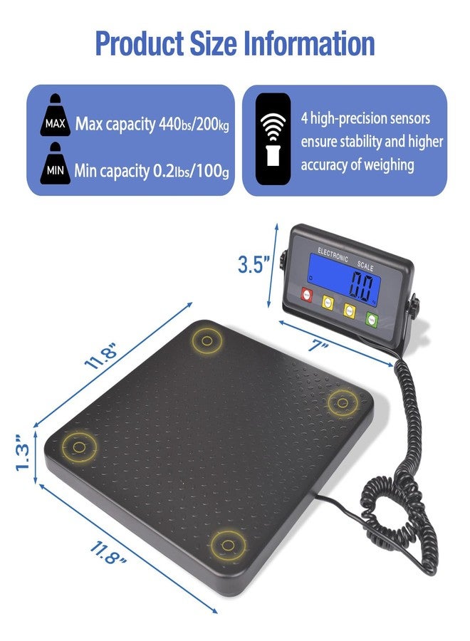 Surmount Way Surmountway Industrial Shipping Scale with Anti-Slip Aluminium Platform, 11.8" x 11.8" Black Portable Digital Postal Scale 440lbs for Shipping Packages Luggages with Tare/Count/Auto-Off Functions - Image 2