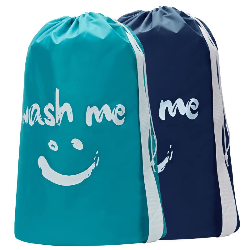 HOMEST 2 Pack XL Wash Me Travel Laundry Bag with Strap Dirty Garments Organizer Large Enough to Hold 4 Loads of Clothes Easy Fit a Hamper or Clothing Basket Azure and Blue