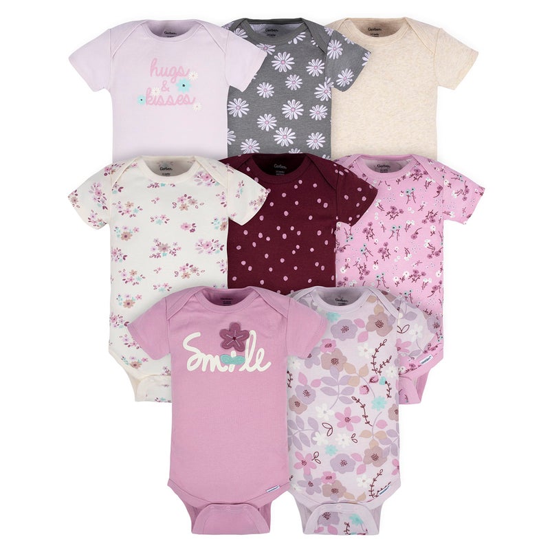 Gerber Baby Girls 8-pack Short Sleeve Onesies Bodysuits Shirt, Lavender Garden, 0-3 Months US - Image 1