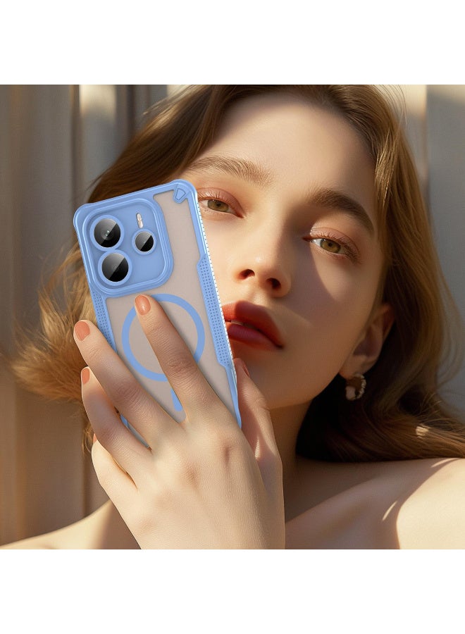 غطاء حمايه لهاتف ريدمي نوت 14 فايف جي جراب ارمور مغناطيسي ياتي بحواف مرتفعة حول الشاشة وعدسة الكاميرا تساعد على منع الخدوش - ازرق - Image 3