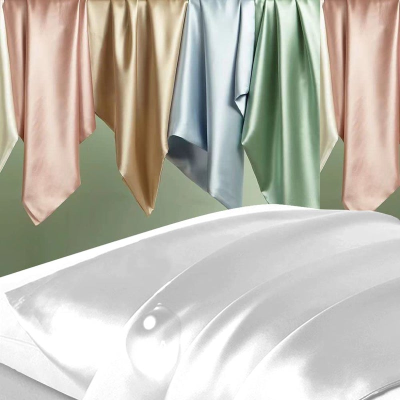 DKBslik Silk Pillow Cases 2 Pack, Mulberry Silk Pillowcases Standard Set of 2, Health, Smooth, Anti Acne, Beauty Sleep, Both Sides Natural Silk Satin Pillow Cases for Women 2 Pack with Zipper for Gift,White - Image 2