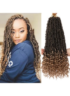 Leeven Leeven 7 Packs Goddess Locs Crochet Hair Ombre Blonde 18 Inch Long Pre-looped Bohemian Crochet Faux Locs Hair With Curly Ends 84 Strands Synthetic Soft Locs Hair Extensions for Black Women T27#  - Image 1