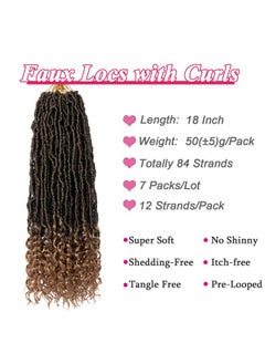 Leeven Leeven 7 Packs Goddess Locs Crochet Hair Ombre Blonde 18 Inch Long Pre-looped Bohemian Crochet Faux Locs Hair With Curly Ends 84 Strands Synthetic Soft Locs Hair Extensions for Black Women T27#  - Image 2