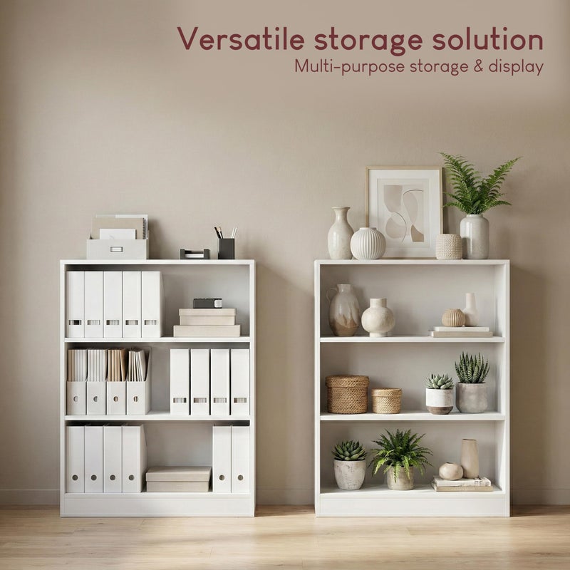 Vida Designs Cambridge 3 Tier Low Bookcase, White Wooden Shelving Display Storage Unit Office Living Room Furniture - Image 3