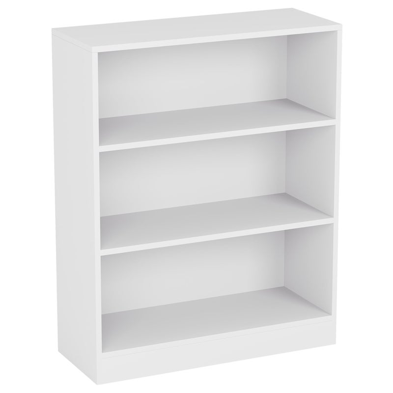 Vida Designs Cambridge 3 Tier Low Bookcase, White Wooden Shelving Display Storage Unit Office Living Room Furniture - Image 1