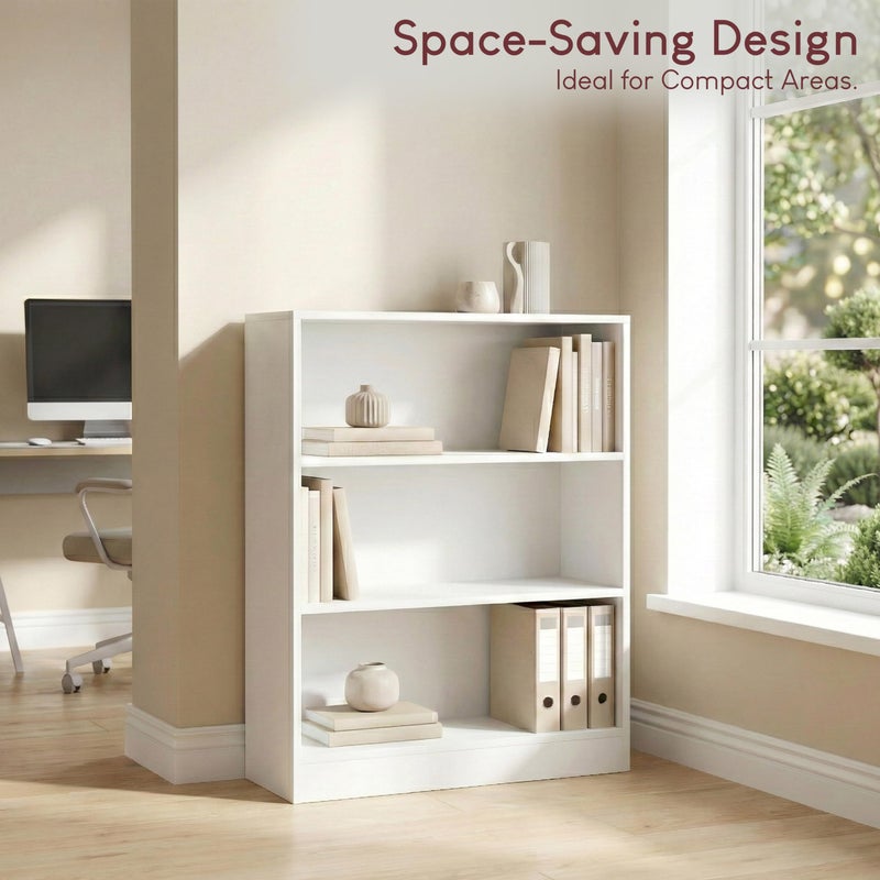 Vida Designs Cambridge 3 Tier Low Bookcase, White Wooden Shelving Display Storage Unit Office Living Room Furniture - Image 2