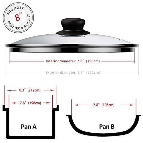 ZUIHUI 8 Inch Glass Lid for Frying Pan, Skillet, Pan Lid Fits Lodge 8 Inch Cast Iron Skillets 8"/20cm, Clear - Image 2