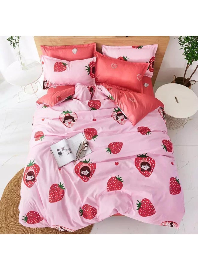 NIBEMINENT 6-Piece Strawberry Design Duvet Cover Set Cotton Pink/Red 200 x 230centimeter - Image 1