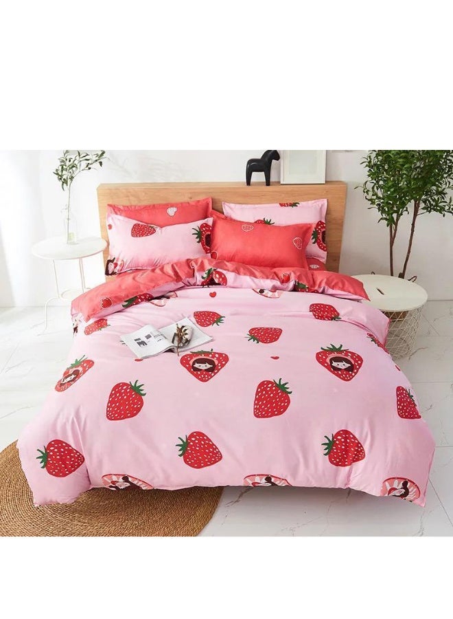 NIBEMINENT 6-Piece Strawberry Design Duvet Cover Set Cotton Pink/Red 200 x 230centimeter - Image 2