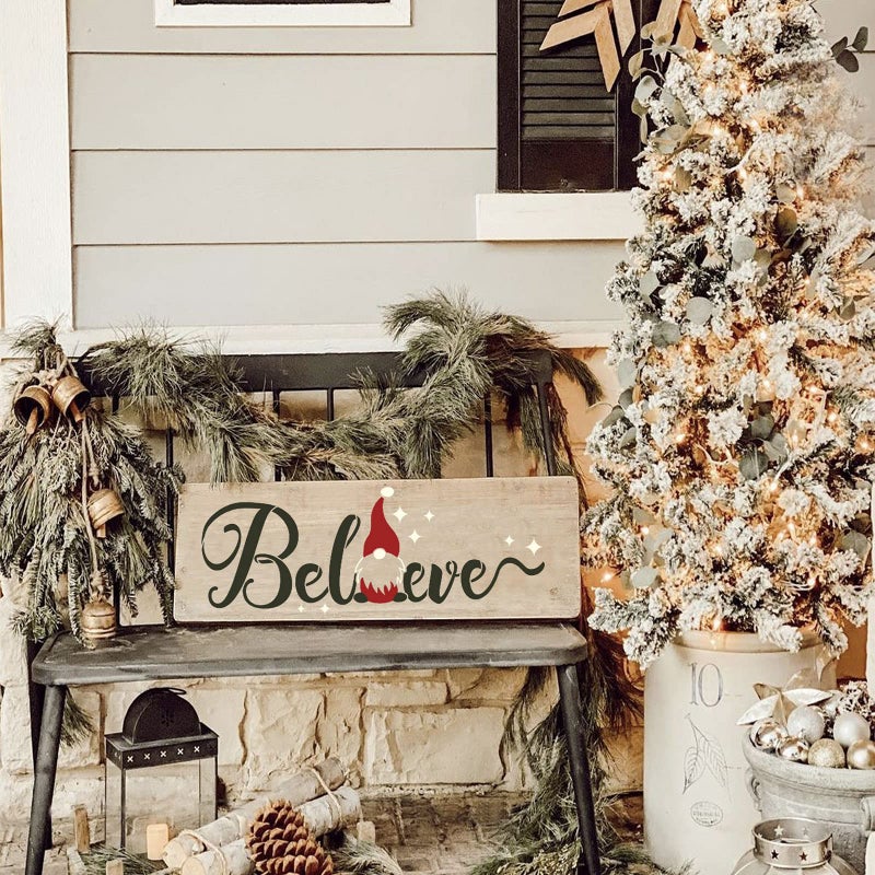 ALODNY 10PCS Christmas Stencils for Painting on Wood-Reusable Merry Christmas &Santa Stop Here Porch Sign Stencils-Believe/Let is Snow/Joy/Have a Holly Jolly Stencil- Large Christmas Stencils for DIY Crafts - Image 4