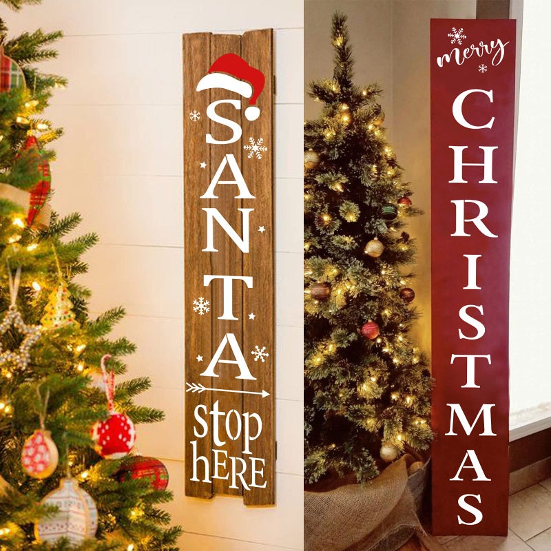 ALODNY 10PCS Christmas Stencils for Painting on Wood-Reusable Merry Christmas &Santa Stop Here Porch Sign Stencils-Believe/Let is Snow/Joy/Have a Holly Jolly Stencil- Large Christmas Stencils for DIY Crafts - Image 2