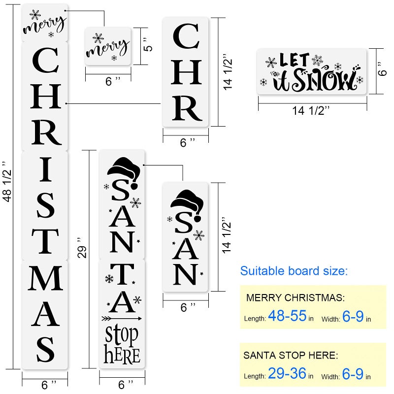 ALODNY 10PCS Christmas Stencils for Painting on Wood-Reusable Merry Christmas &Santa Stop Here Porch Sign Stencils-Believe/Let is Snow/Joy/Have a Holly Jolly Stencil- Large Christmas Stencils for DIY Crafts - Image 3