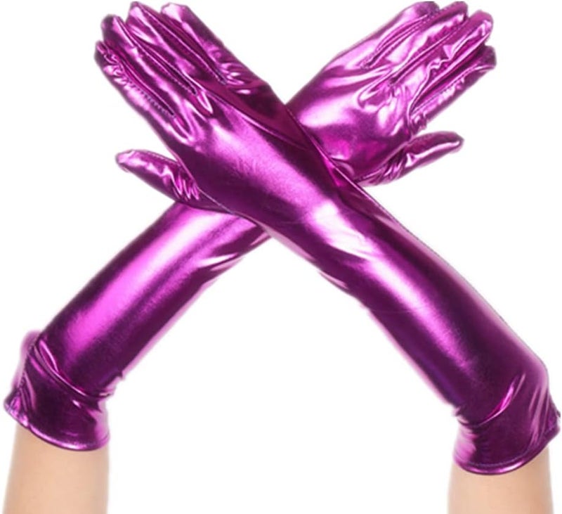 DreamHigh Women's 17" Long Metalic Satin Cosplay Finger Gloves - Image 1