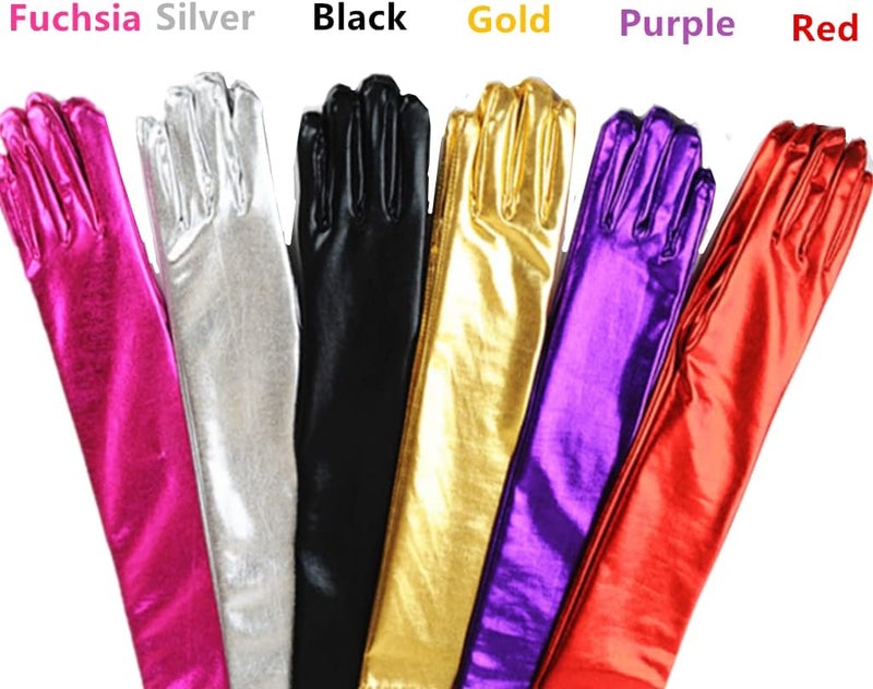 DreamHigh Women's 17" Long Metalic Satin Cosplay Finger Gloves - Image 4