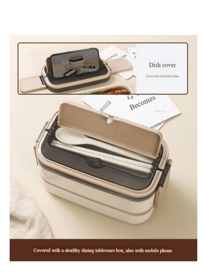 Healthy Tableware Bento Box, Microwave Oven Heating, Heat Preservation, Double-layer Plastic Lunch Box, Food Grade Portable Student Lunch Box,SUS 316,With Tableware+Insulation Bag 1400ML  - Image 4