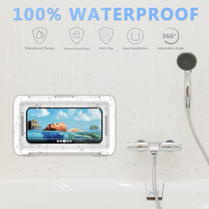 URROY Shower Phone Holder Waterproof, 360Â° Rotation Shower Phone Case, Anti-Fog High Sensitivity Universal Cover Mount Stand for Bathroom Wall Mirror Bathtub Kitchen, Gift for Men Women - Image 3