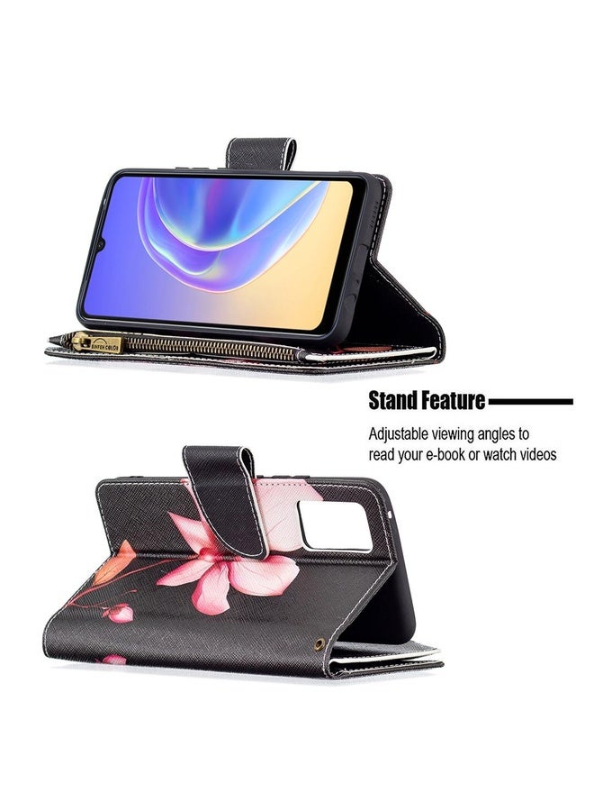 HuHa Case Cover For vivo V21e 4G Colored Drawing Pattern Zipper Horizontal Flip Leather Case with Holder & Card Slots & Wallet(Lotus) - Image 4