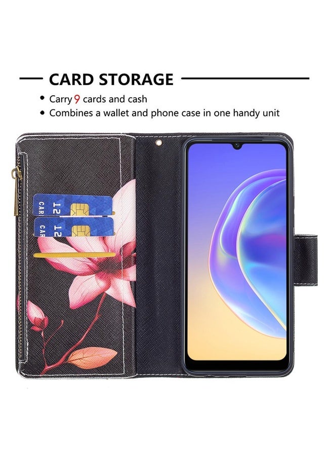 HuHa Case Cover For vivo V21e 4G Colored Drawing Pattern Zipper Horizontal Flip Leather Case with Holder & Card Slots & Wallet(Lotus) - Image 5