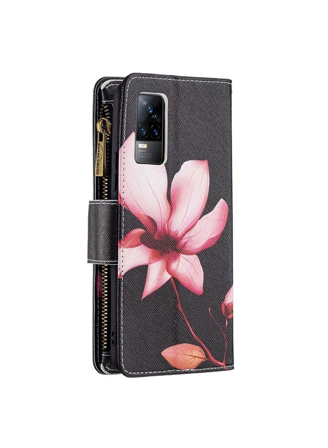 HuHa Case Cover For vivo V21e 4G Colored Drawing Pattern Zipper Horizontal Flip Leather Case with Holder & Card Slots & Wallet(Lotus) - Image 3